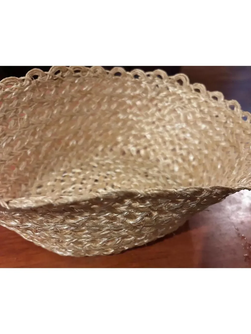 Handwoven Natural Straw Basket with Decorative Edge